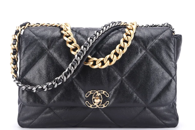 Chanel Handbag with Adjustable Strap for ComfortCHANEL 19 (3034xxxx) MAXI BLACK LAMBSKIN, WITH CARD, DUST COVER & BOX