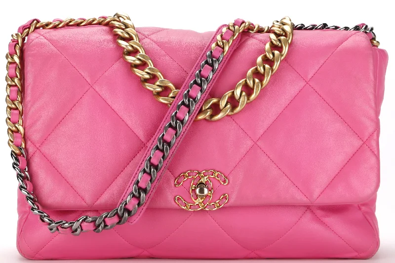 Chanel Vintage Inspired Handbag for Retro LoversCHANEL 19 (3128xxxx) MAXI PINK LAMBSKIN MIXED HARDWARE, WITH DUST COVER & BOX, NO CARD