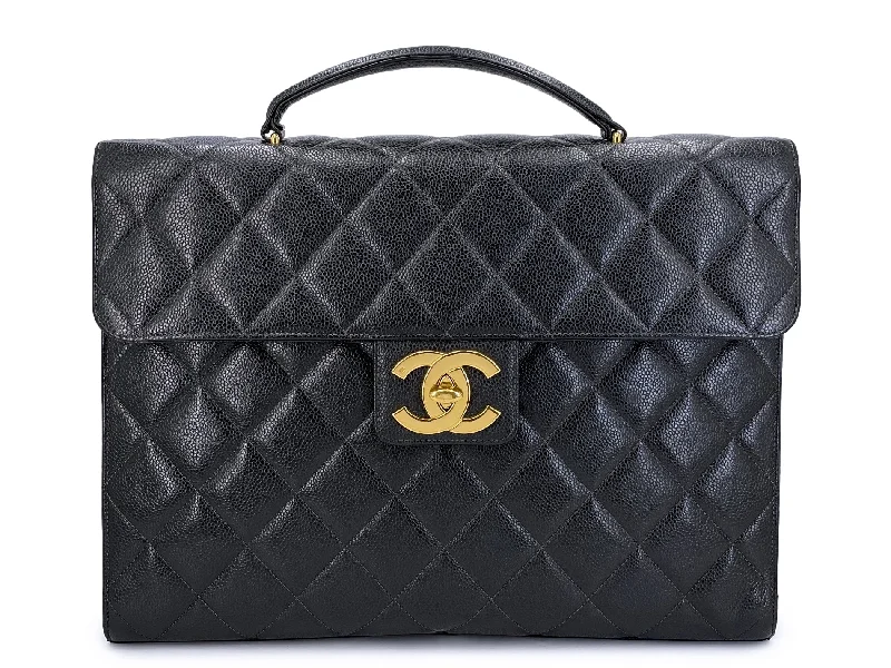 Chanel Quilted Leather Shoulder Bag for FashionistasChanel 1997 Vintage Black Caviar Briefcase Tote Bag 24k GHW YDR