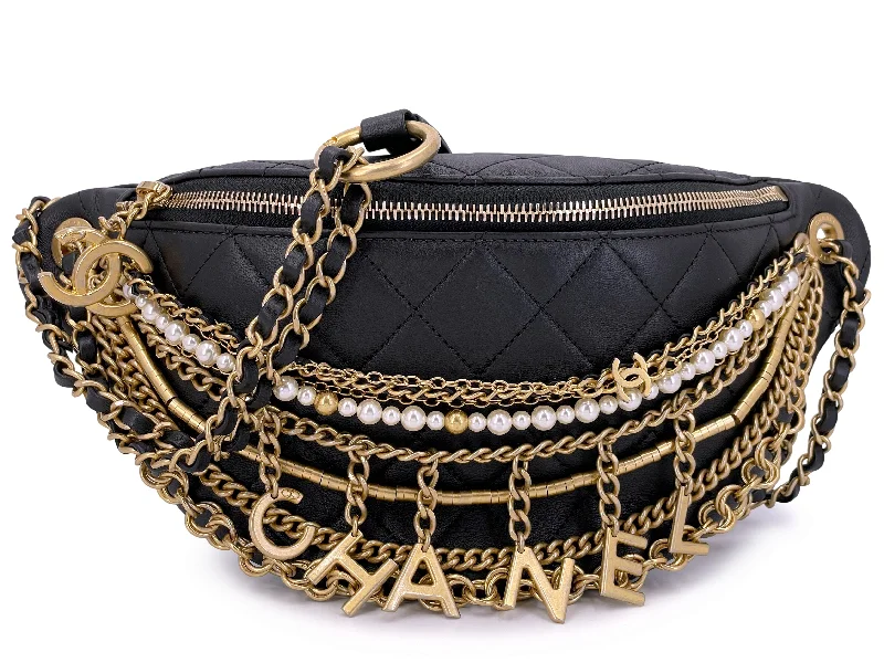 Chanel Vintage Inspired Handbag for Retro LoversChanel 19A Black All About Chains Pearl Fanny Pack Bag GHW 1LP