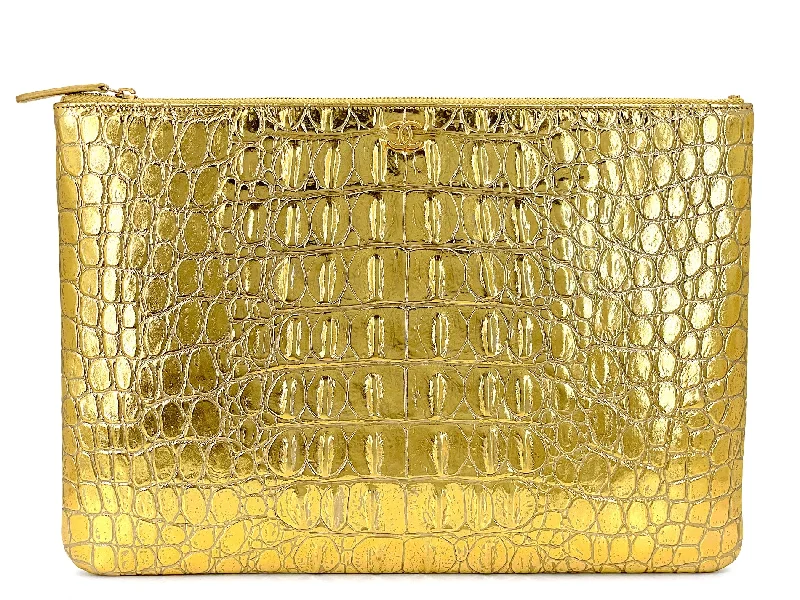 Chanel Lightweight Handbag for Daily ErrandsChanel 19A Egypt Paris-New York Crocodile Print Gold Clutch Bag O Case Large OJJ