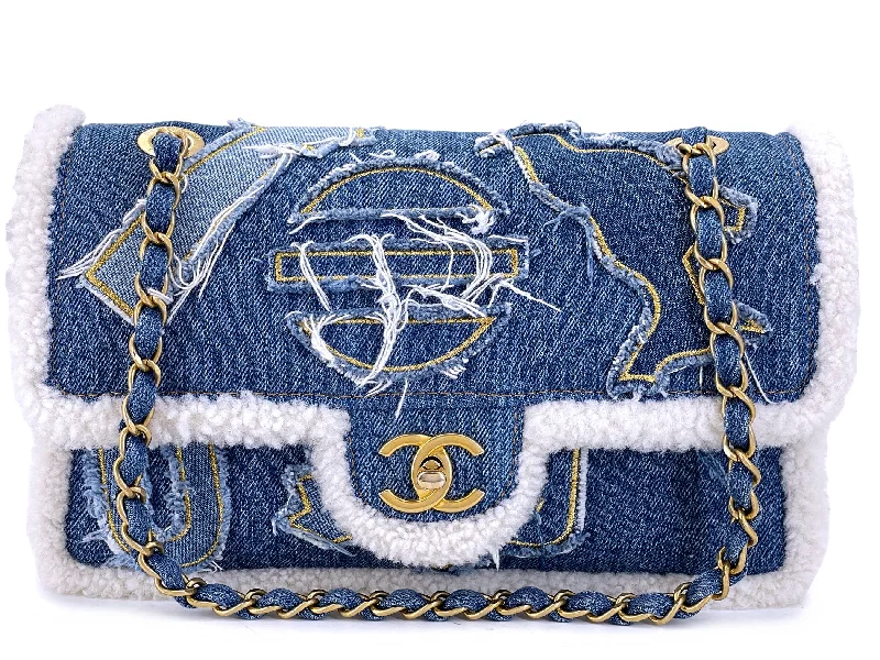 Chanel Luxury Handbag for High - End EventsChanel 19A Egyptian Denim Blue Shearling Hieroglyphic Medium Flap Bag Paris-NY GHW 259