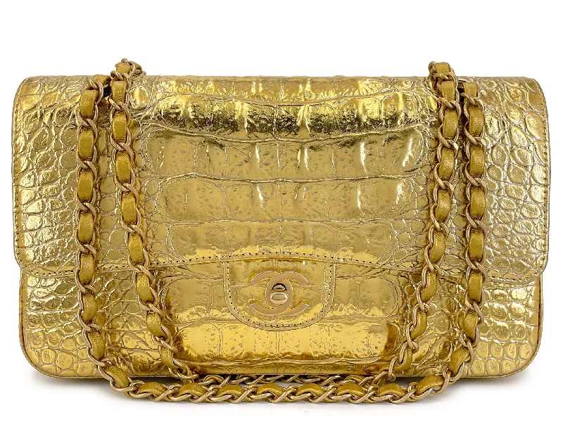 Chanel New Arrival Handbag with Gold HardwareChanel 19A Gold Crocodile Print Egyptian Medium Classic Double Flap Bag GHW Paris-New York LQL