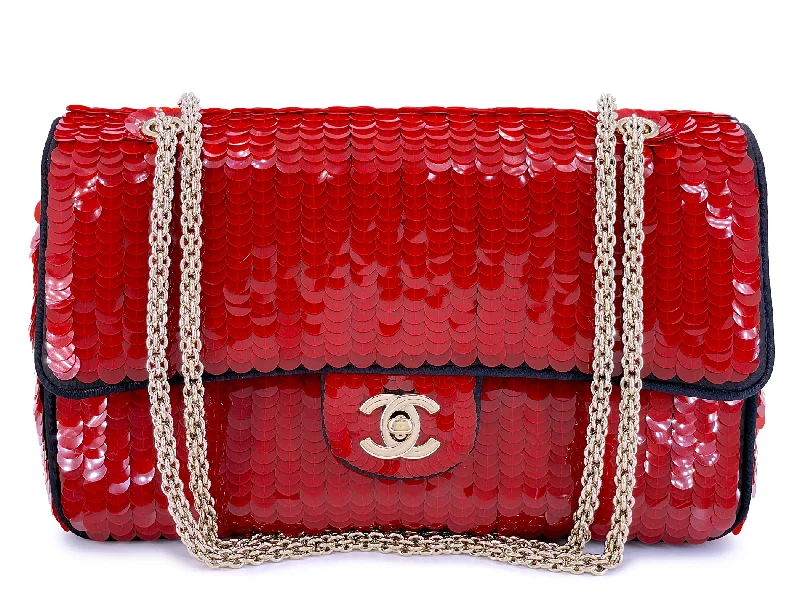 Chanel Lightweight Handbag for Daily ErrandsChanel 2010 Red Sequin Satin Paris-Shanghai Medium Flap Bag GHW 1GG