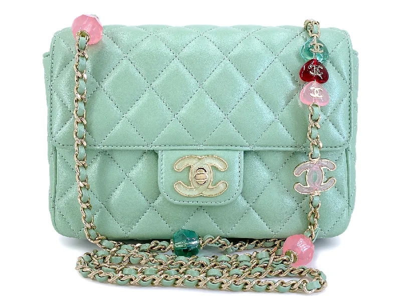 Chanel Vintage Inspired Handbag for Retro LoversChanel 23P Mint Green Lambskin Lucite Candy Hearts Square Mini Flap Bag GHW Y8V