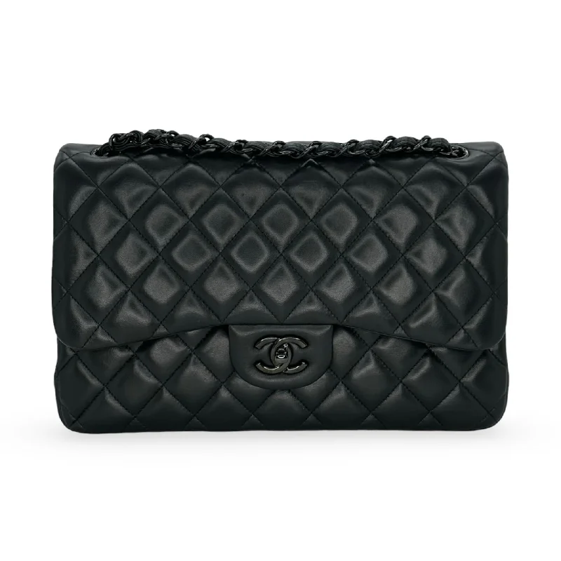 Chanel Luxury Handbag for High - End EventsCHANEL: Quilted Lambskin So Black Jumbo Classic Double Flap