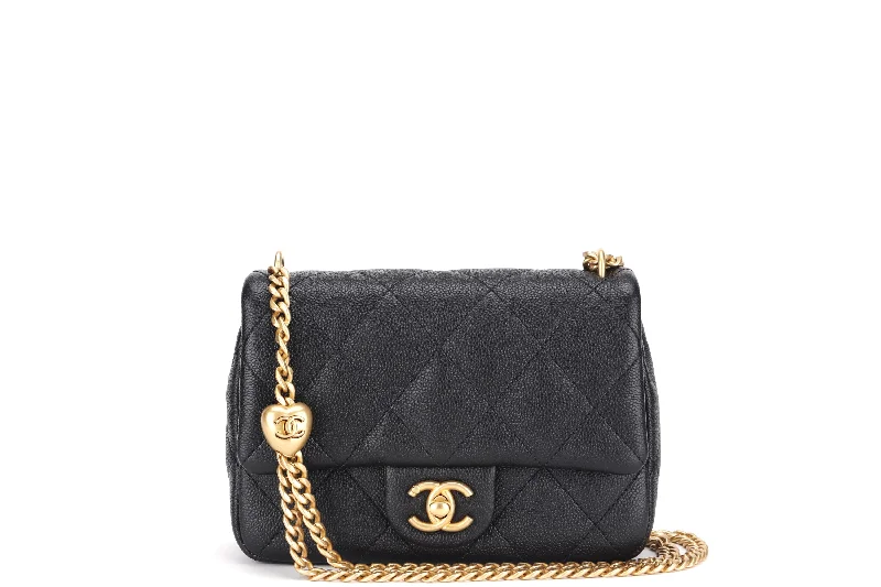 Chanel Handbag with Adjustable Strap for ComfortCHANEL AS3829 HEART CHAIN MINI FLAP [MICROCHIP (LGETxxxx)] BLACK CAVIAR GOLD HARDWARE, WITH DUST COVER & BOX