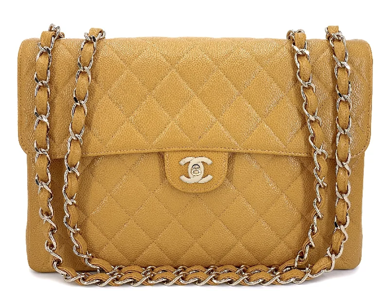 Chanel Lightweight Handbag for Daily ErrandsChanel Beige Caviar Jumbo Flap Bag 2002 Vintage Classic 24k GHW JP8