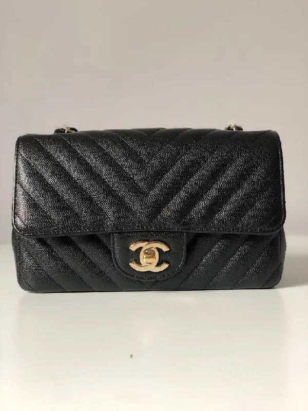 Chanel All - Match Handbag for Versatile StylingCHANEL Caviar Black Chevron Classic Flap Mini GHW