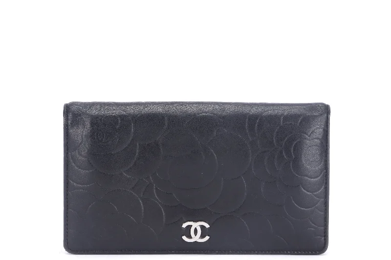 Chanel New Arrival Handbag with Gold HardwareCHANEL CAMELLIA LONG WALLET (1462xxxx) BLACK LAMBSKIN SILVER HARDWARE, WITH CARD & BOX