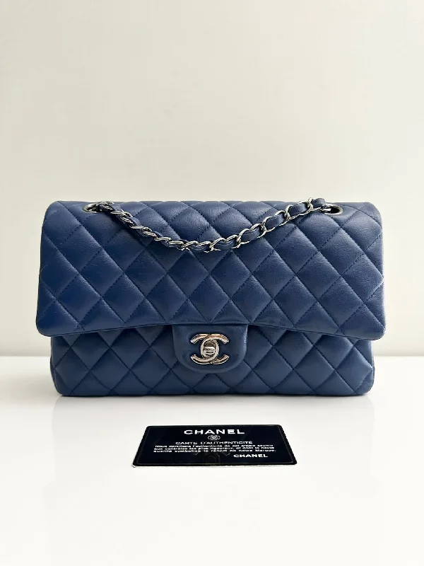 Chanel Designer Handbag with Unique DesignChanel Classic Medium Lambskin Flap Navy Blue SHW