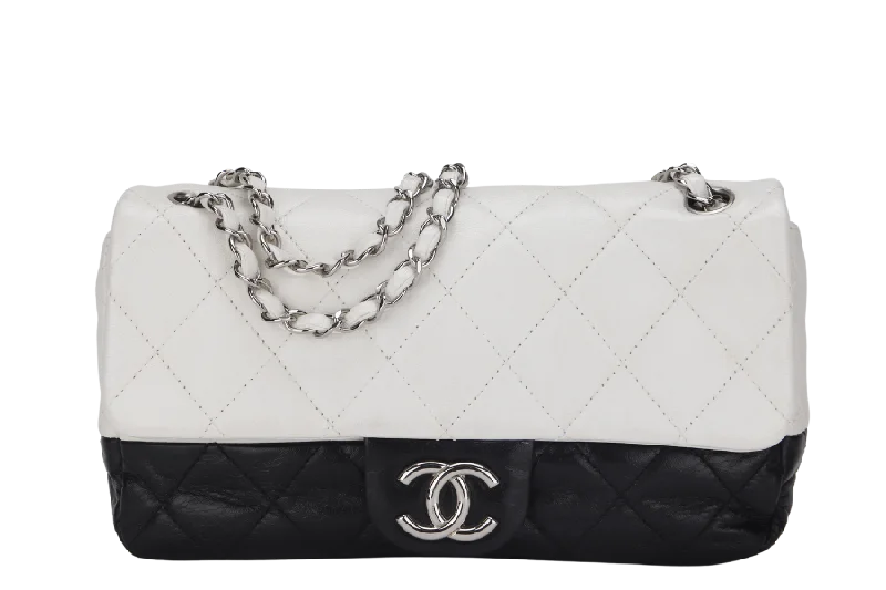 Chanel Quilted Leather Shoulder Bag for FashionistasCHANEL CLASSIC FLAP BICOLOR (1267xxxx) MEDIUM BLACK & WHITE LAMBSKIN SILVER HARDWARE, NO CARD & DUST COVER