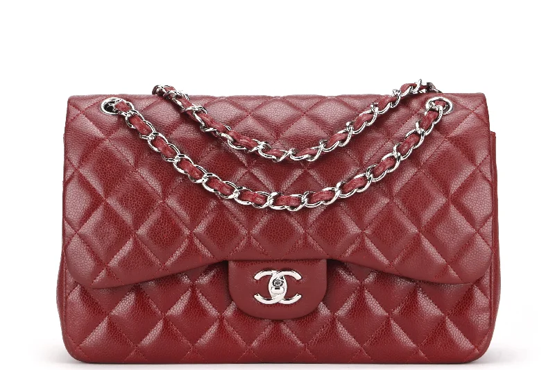 Chanel Designer Handbag with Unique DesignCHANEL CLASSIC FLAP (1533xxxx) JUMBO MAROON CAVIAR SILVER HARDWARE, WITH CARD, DUST COVER & BOX