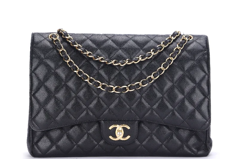 Chanel Classic Flap Bag for Evening PartyCHANEL CLASSIC FLAP MAXI (1971xxxx) BLACK CAVIAR LEATHER, GOLD HAREDWARE, WITH CARD, NO DUST COVER