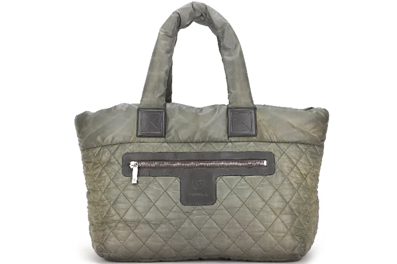 Chanel Chain Strap Handbag for Everyday UseCHANEL COCO COCOON REVERSIBLE TOTE BAG (1358xxxx) ARMY GREEN & GREY NYLON SILVER HARDWARE, NO CARD & DUST COVER