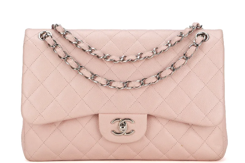 Chanel Luxury Handbag for High - End EventsCHANEL DOUBLE FLAP BAG (1893xxxx) JUMBO LIGHT PINK CAVIAR LEATHER SILVER HARDWARE, WITH DUST COVER, NO CARD