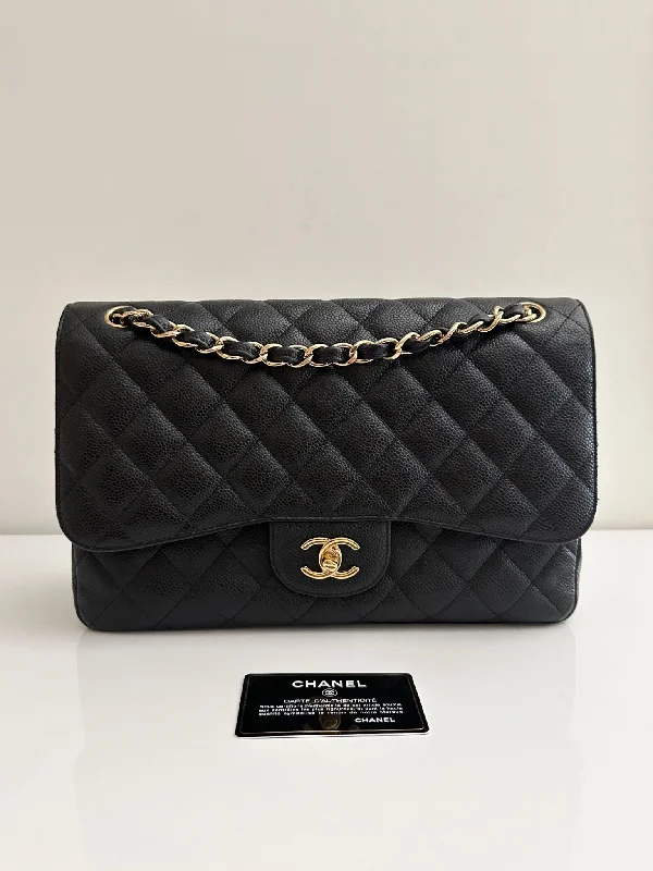 Chanel Handbag with Adjustable Strap for ComfortCHANEL Jumbo Classic Double Flap Black Caviar GHW