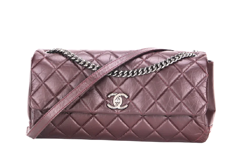 Chanel Vintage Inspired Handbag for Retro LoversCHANEL LADY PEARLY FLAP (1690xxxx) BURGUNDY DISTRESSED LEATHER SILVER HARDWARE WITH CARD, DUST COVER & BOX