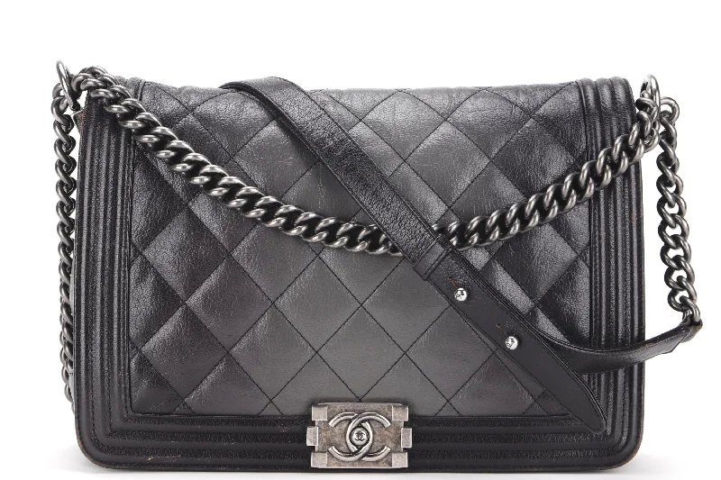 Chanel Colorful Handbag for Spring OutfitsCHANEL LE BOY (1857xxxx) LARGE BLACK OMBRE GLAZED CALF LEATHER RUTHENIUM HARDWARE, WITH CARD, NO DUST COVER