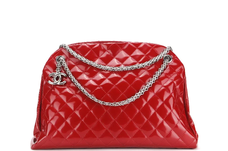 Chanel Luxury Handbag for High - End EventsCHANEL MADEMOISELLE (1418xxxx) W 33CM, RED PATENT LEATHER SILVER HARDWARE, WITH CARD & DUST COVER