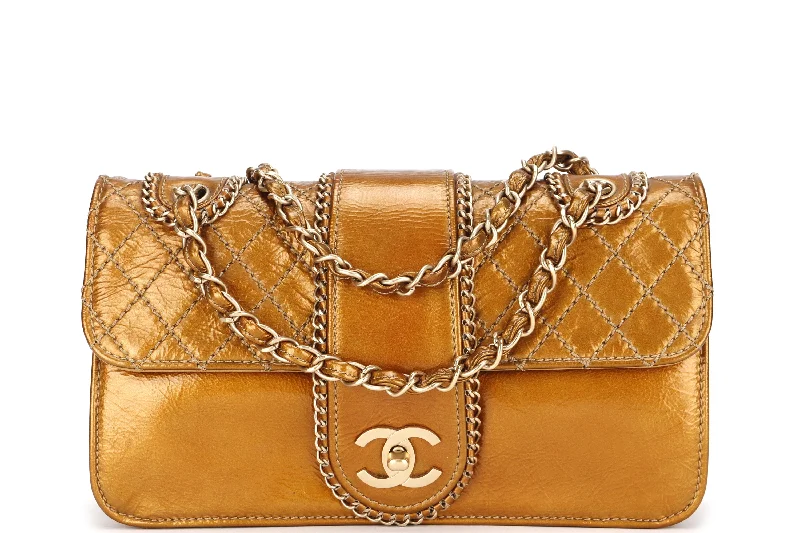 Chanel Quilted Leather Shoulder Bag for FashionistasCHANEL MADISON FLAP BAG (1144xxxx) MEDIUM GOLD QUILTED PATENT LEATHER GOLD HARDWARE, NO CARD & DUST COVER