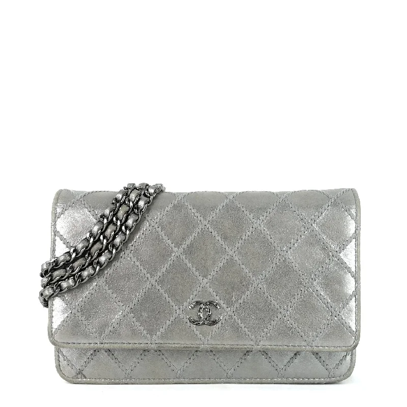 Chanel Handbag with Adjustable Strap for ComfortWallet on Chain Wild Stitch Lambskin Leather Bag