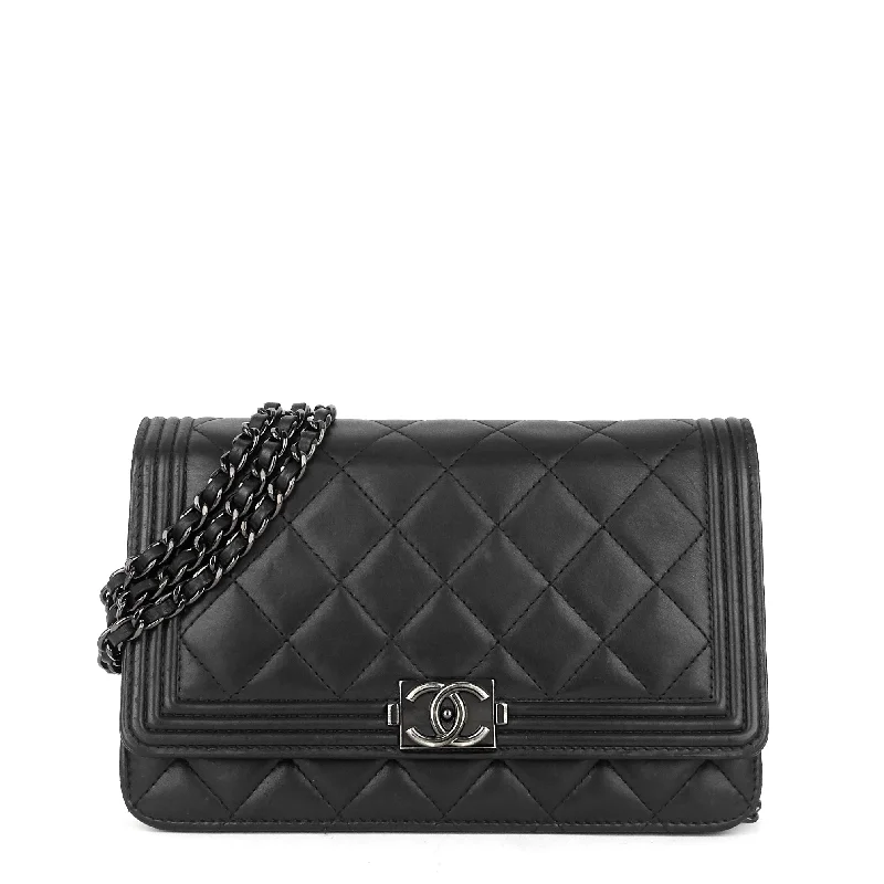 Chanel Black Handbag for Business MeetingsBoy Wallet on Chain WOC Lambskin Leather Bag