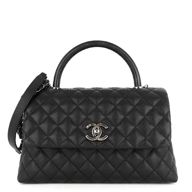 Chanel Chain Strap Handbag for Everyday UseCC Coco Small Caviar and Lizard-Embossed Calfskin Top Handle Bag