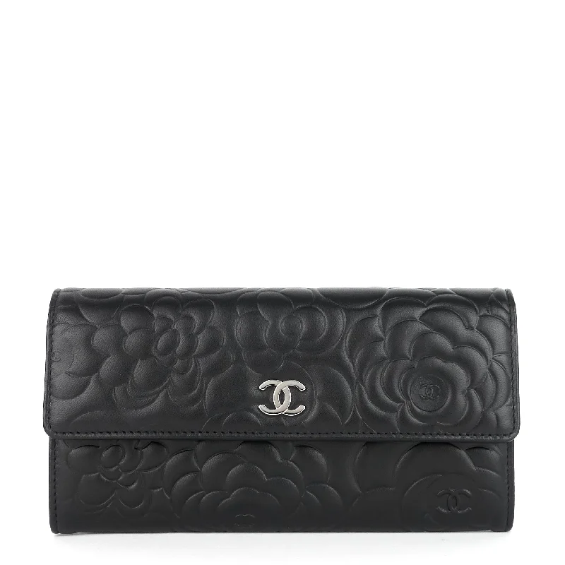 Chanel Designer Handbag with Unique DesignEmbossed Camellia Lambskin Flap Wallet