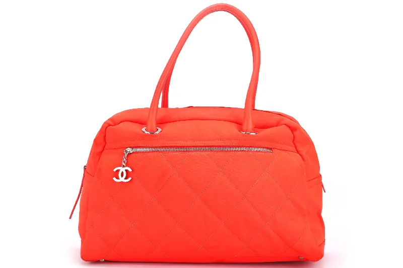 Chanel Designer Handbag with Unique DesignCHANEL PARIS BIARRITZ NEON ORANGE NYLON BOWLER BAG (1221xxxx), WITH CARD