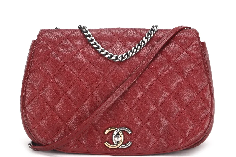 Chanel Classic Flap Bag for Evening PartyCHANEL POCKET FLAP MESSENGER BAG 26CM (2322xxxx) RED CAVIAR LEATHER GOLD & SILVER HARDWARE, WITH CARD, NO DUST COVER