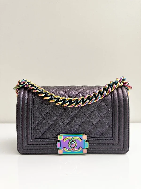 Chanel Colorful Handbag for Spring OutfitsChanel Small Boy mermaid Quilted Goatskin Rainbow Hardware