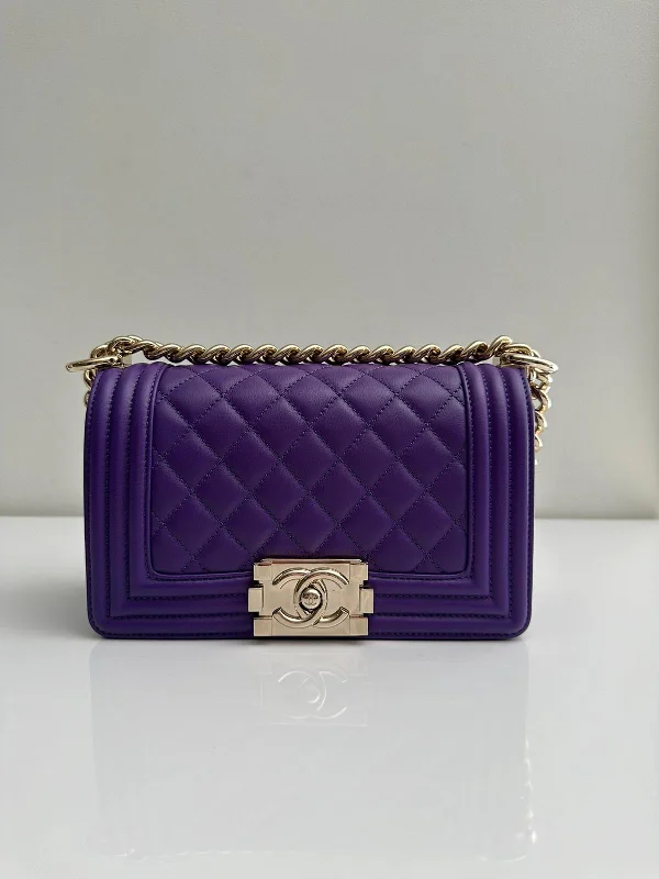 Chanel Designer Handbag with Unique DesignChanel Small Boy Purple Caviar Lambskin LGHW