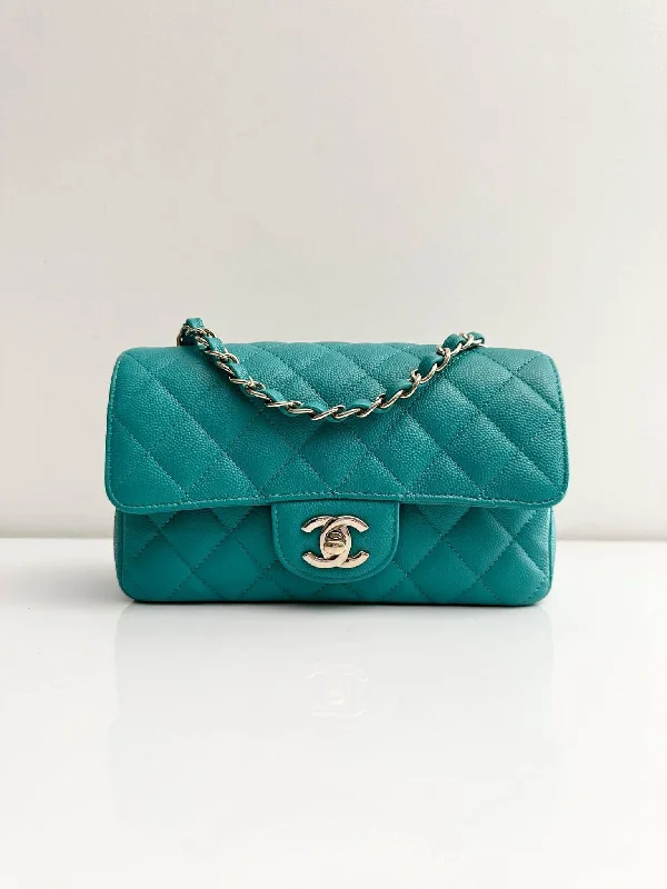 Chanel Black Handbag for Business MeetingsCHANEL Tiffany Green Caviar Classic Flap Mini GHW