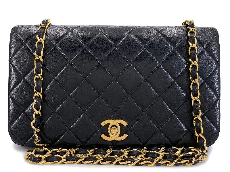 Chanel Handbag with Adjustable Strap for ComfortChanel Vintage 1990 Black Lambskin Timeless Full Flap Bag 24k GHW XQF