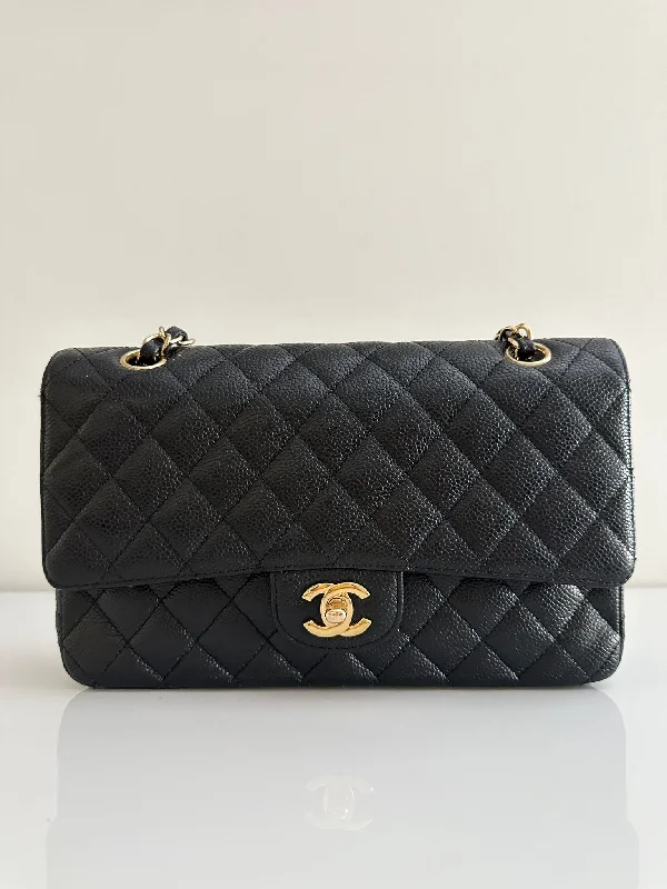 Chanel Quilted Leather Shoulder Bag for FashionistasCHANEL Vintage 24K Medium Classic Caviar Double Flap