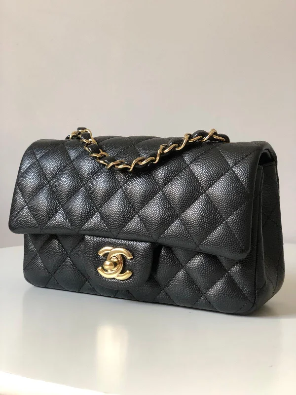 Chanel Handbag with Adjustable Strap for ComfortChanel 17B Caviar Black Quilted Classic Flap Mini GHW