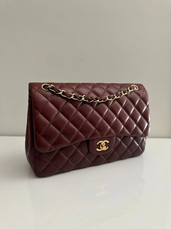 Chanel Black Handbag for Business MeetingsCHANEL Jumbo Classic Double Flap Burgundy Lambskin GHW