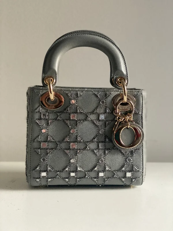 Chanel Lightweight Handbag for Daily ErrandsCHRISTIAN DIOR MINI LADY DIOR LIMITED EDITION LAMBSKIN GREY LGHW