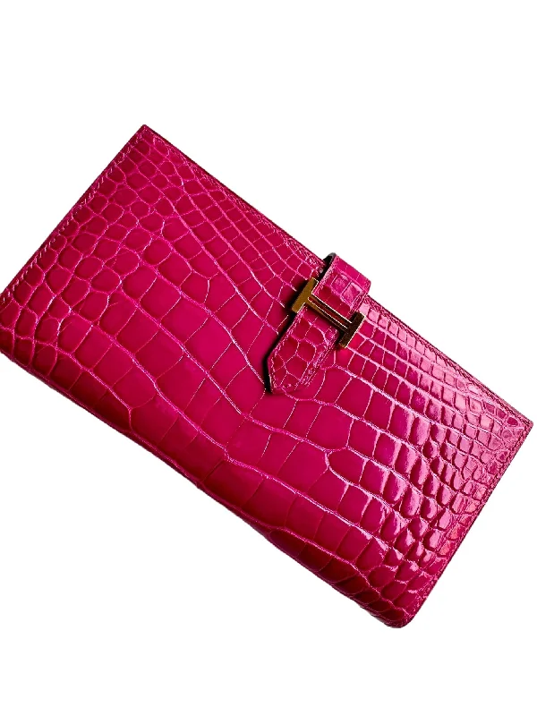 Hermès Bearn Soufflet Rose Pourpre Shiny Alligator GHW #D SKC1834