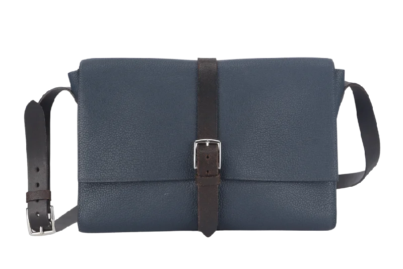 HERMES ETRIVIERE MESSENGER BAG BLUE CLEMENCE LEATHER SILVER HARDWARE STAMP R SQUARE (YEAR 2014) NO DUST COVER