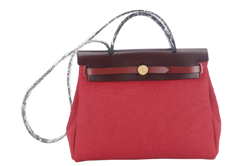 HERMES HERBAG 31 STAMP B (YEAR 2023) ROUGE CANVAS GOLD HARDWARE WITH DUST COVER AND BOX