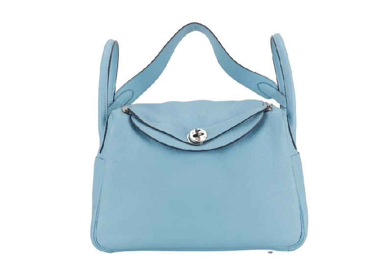 HERMES LINDY 30 BLUE CELESTE CLEMENCE LEATHER PALLADIUM HARDWARE STAMP D (YEAR 2019) WITH DUST COVER