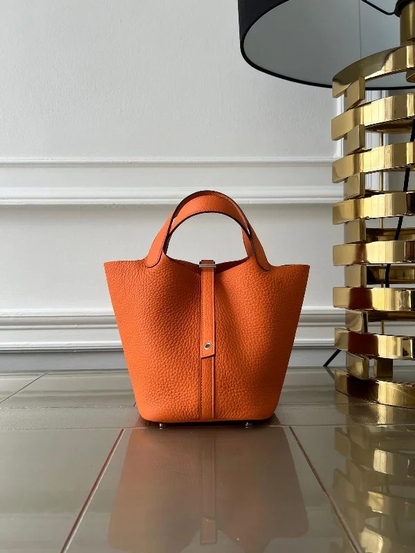 HERMÈS PICOTIN 18CM ORANGE Clemence Leather with Palladium Hardware