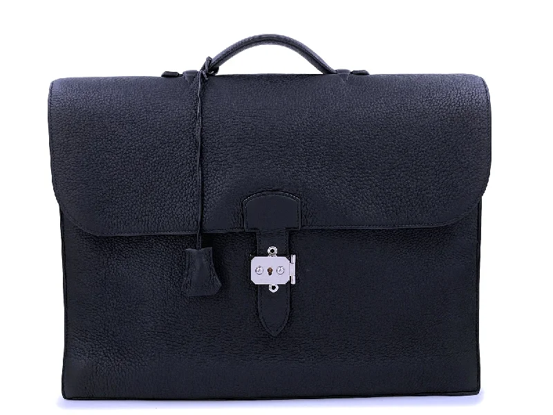 Hermes Sac a Depeches 41cm Briefcase Bag Black Clemence PHW Depeche