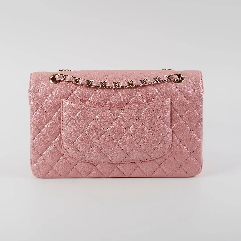 Chanel Quilted Leather Shoulder Bag for FashionistasChanel Medium/Large Caviar Double Classic Flap Iridescent Pink