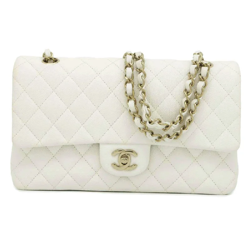 Chanel Luxury Handbag for High - End EventsCHANEL Matelasse ChainShoulder Bag White A01112 Caviar Leather Size 25