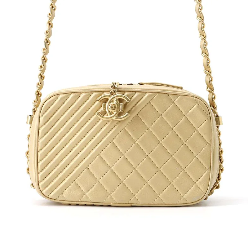 Chanel Chain Strap Handbag for Everyday UseCHANEL Cocoboy Matelasse Double Zip Camera Bag Gold A92656 Leather