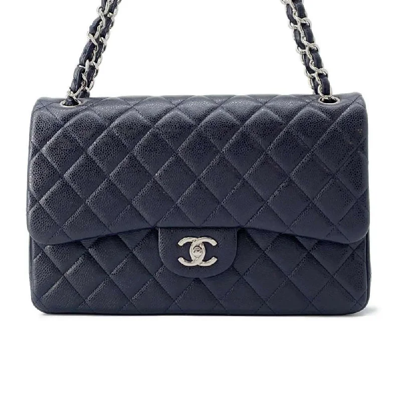 Chanel Quilted Leather Shoulder Bag for FashionistasCHANEL Matelasse W Flap ChainShoulder Bag Navy A58600 Caviar Leather Size 30