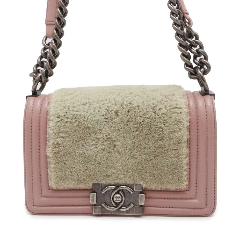 Chanel New Arrival Handbag with Gold HardwareCHANEL Boy Chanel ChainShoulder Pink Leather Fur